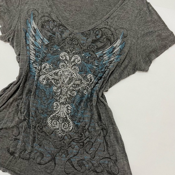 Warehouse One - grunge rhinestone y2k tee - size XL - Picture 3 of 8